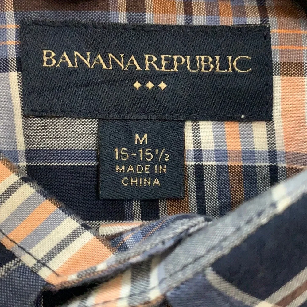 Banana Republic blue & orange plaid short sleeve button down shirt